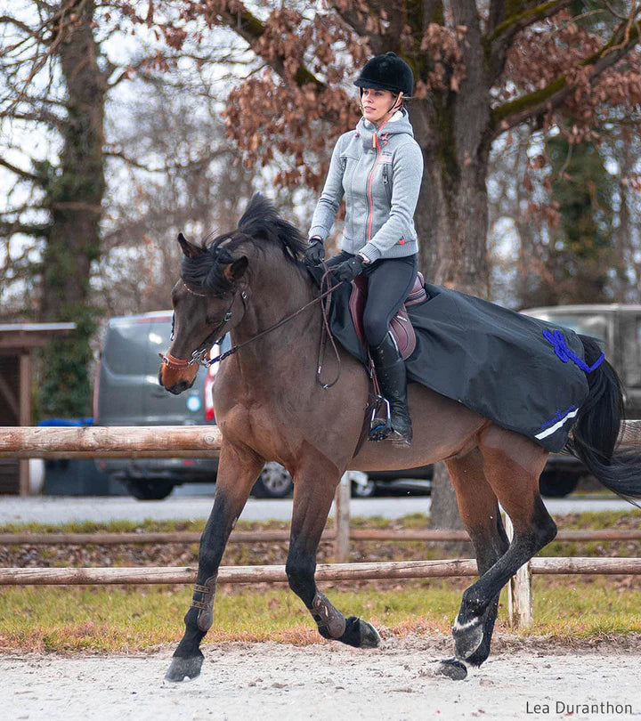 Alexandra Ledermann - Couvre-reins Noir & Bleu Roi, imperméable avec doublure polaire